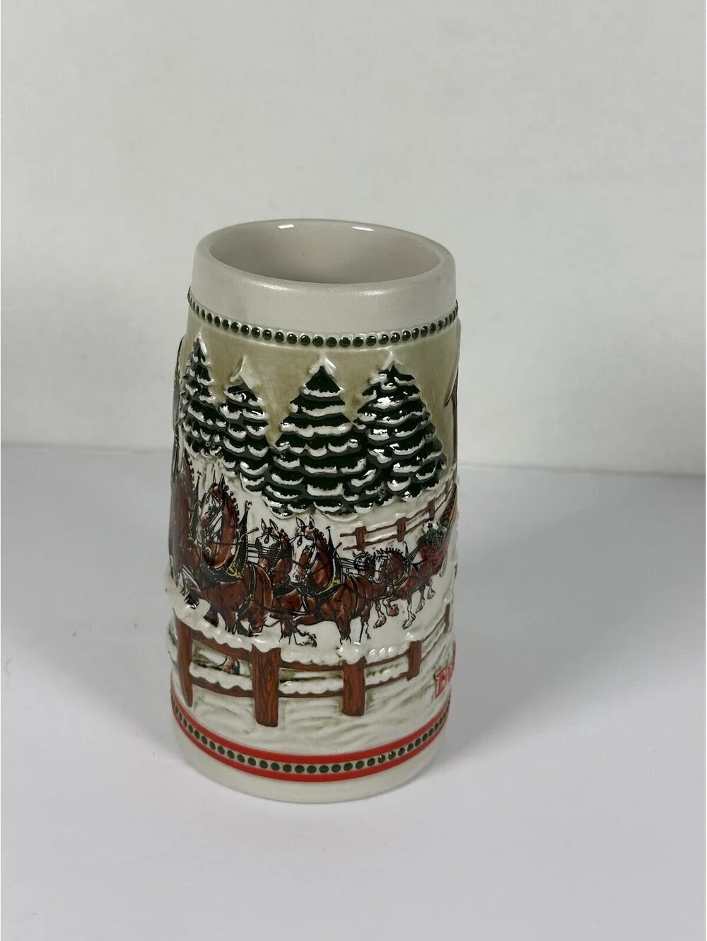 Vintage Budweiser Holiday Stein Clydesdales Covered Bridge Ceramarte C-11